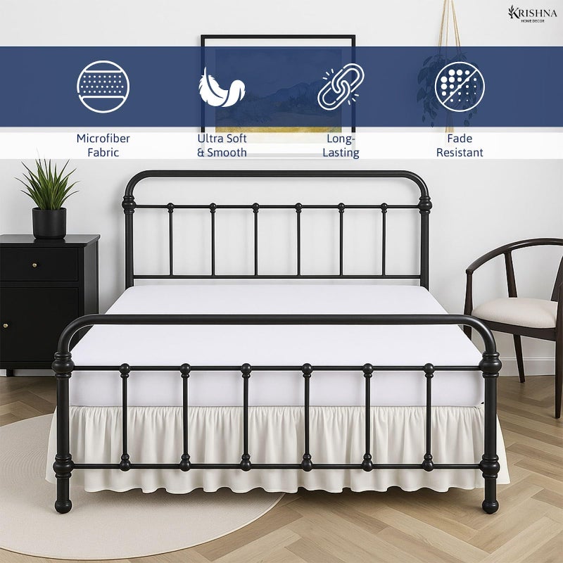 KRISHNA Ruffled Bed Skirt with Split Corners Queen, 100% Microfiber Hotel Quality, 12 Inch Drop Dust Ruffle Gathered Bedskirt with Platform, 60" x 80", Ivory - Image 2